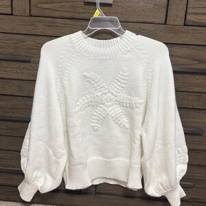 White Crew Neck Sweater with Textured Design